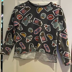 Zara girl size 13-14 sweatshirt, gray super cool, pre owned multi colored